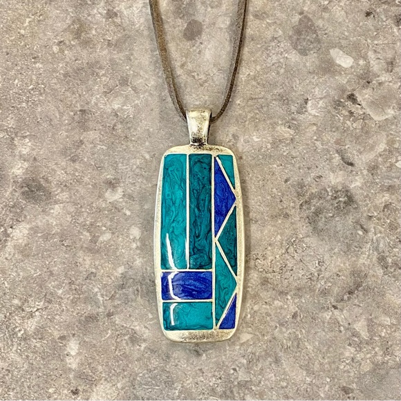 NEW! silver pendant with enamel inlays on chain brand-new - Picture 2 of 3